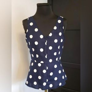 J. Crew Linen Peplum Polka Dot Tank